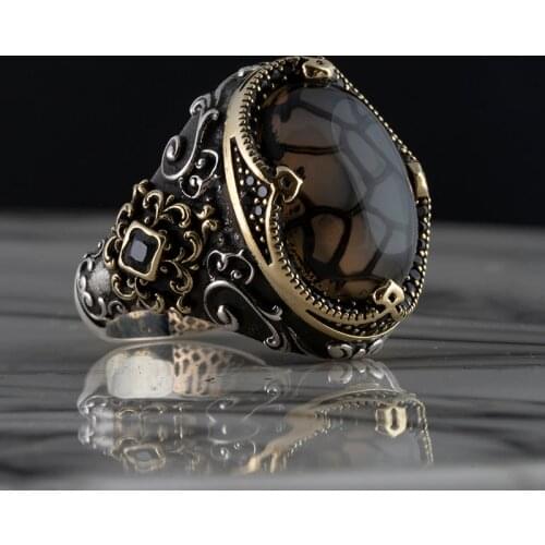 Guaranteed High-quality 925 Sterling Silver AGATE STONE ring Jewelry Made in Turkey in a luxurious way for men with gift