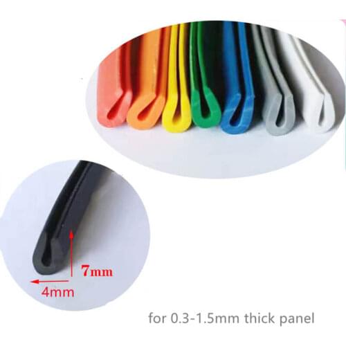 Rubber U Sealing Strip 7x4mm 0.3-1.5mm Glass Metal Wood Panel Board Edge Encloser Shield White Red Gray Black Blue Yellow Green
