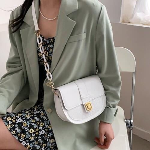 Women Luxury Shoulder Bags 2021 Fashion Crocodile Pattern Handbag Female Crossbody Bag Half Round PU Leather Messenger Bag