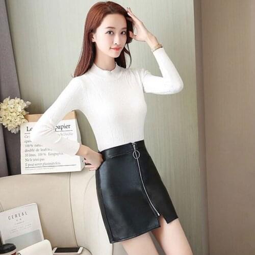Women Fashion PU Leather Skirt Elegant Zipper Mini A-line Skirt Sexy Skinny High Waist Skirts Casual Streetwear