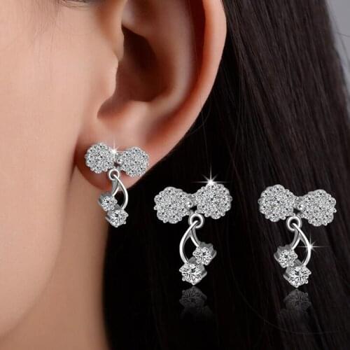 Elegant Fine Ear Stud Jewelry Full Clear Crystal Stud Earrings Fashion Cubic Zircon 925 Sterling Silver Wedding Earring Brand