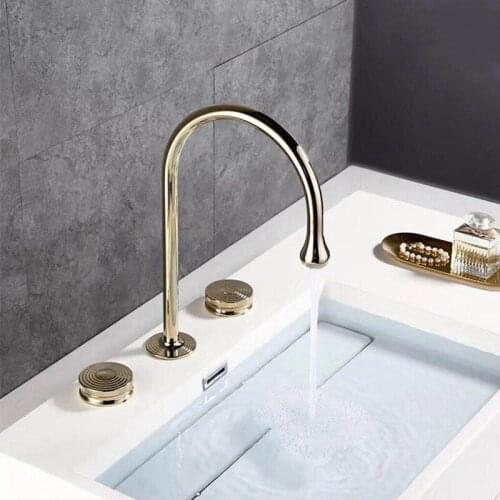 Gold Black Basin Faucet Double Handle Design Bathroom Faucet Install On Bathtub All Brass Cold and Hot Basin Tap
