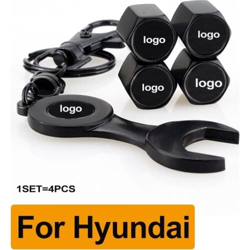 1set Auto Accessory Metal Black Spanner Ring Wheel Rim Tire Valve Caps Dust-Proof for IX20 IX30 IX35 I40 Car Styling