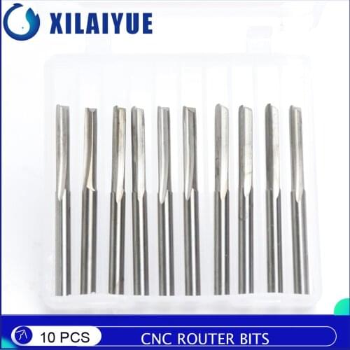 10pcs Tungsten Steel CNC Router Bits 2 Flute Straight Slot Wood MDF Milling Cutter 3.175mm Shank Diameter