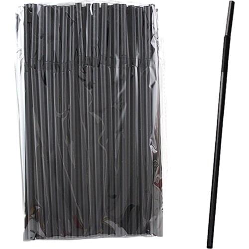 100Pcs Black Straw 210mm Long Wedding Party Cocktail Supplies Kitchen Accessories Disposable Individual Packaging Plastic DIY