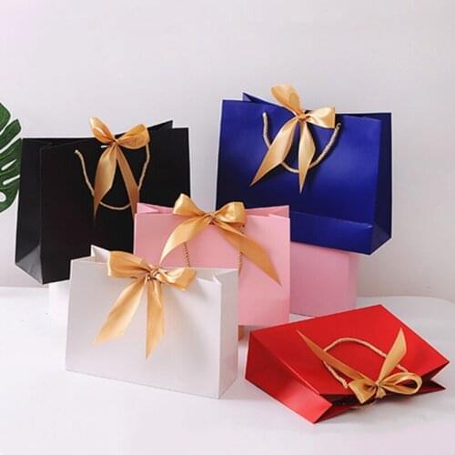 50/100pcs lot black Solid Thicken Kraft Paper Gift Bag box Paper Bags Birthday Wedding For Gifts With Handle bags Wholesales
