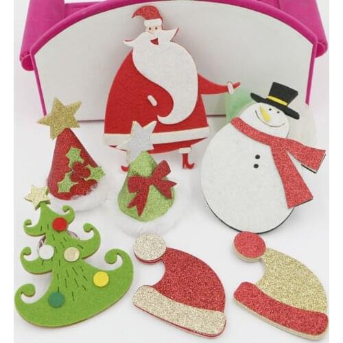 20PCS/Lot Glitter Christmas Style Button Patch Sticker 3D Stars Hat Snowman Santa Clause Tree Flatback Stickers