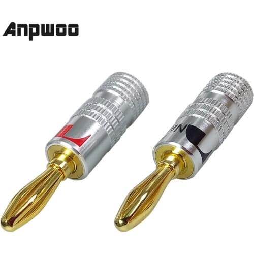 ANPWOO 4pcs Connector 4mm Speaker banana plugs 24K Copper gold plated 4mm Jack match with 4mm binding post