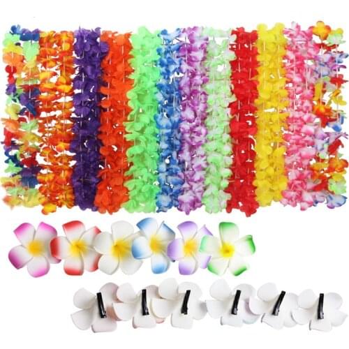 41Pcs Hawaiian Wreath Hair Clips Necklace Artificial Flower Garland Fancy Dress Hawaii Beach Holiday Party Birthday Decoration