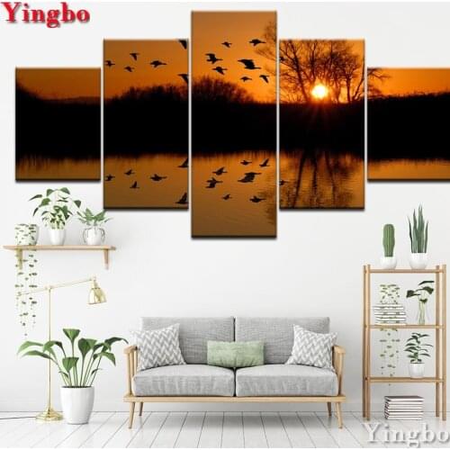 5D DIY Full Square Round Diamond Painting Landscape bird flying sunset 5 Pcs/Set Diamond embroidery Cross Stitch Mosaic Decor