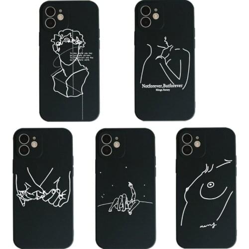 Abstract Geometric Art Line Phone Case for iPhone 12 Mini 11 Pro X XS Max XR 8 7 6 6s Plus Black Soft TPU Protect Cover