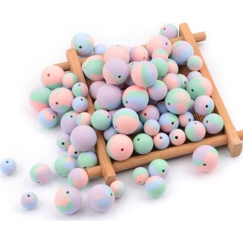 Chenkai 100PCS Silicone 12MM 15MM Tie Dye Round Beads BPA Free Baby Teether DIY Bead Chewing Dummy Pacifier Chain Accessories