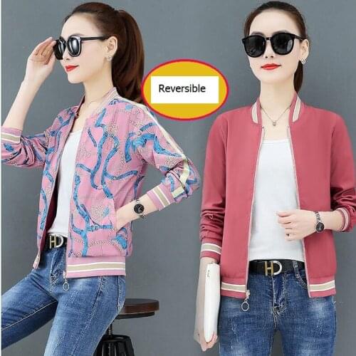 Reversible Short Jacket for Women Loose small Coat Female baseball uniform Top Oversized both sides 4xl 5xl tide Womens Jackets