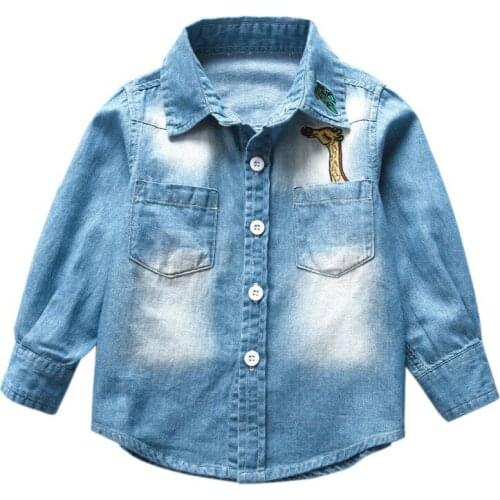 Denim Shirt Girls Boys Children Spring New Character Deer Cotton Shirts Todder Boys Fashion Shirt Sleeved Outwear