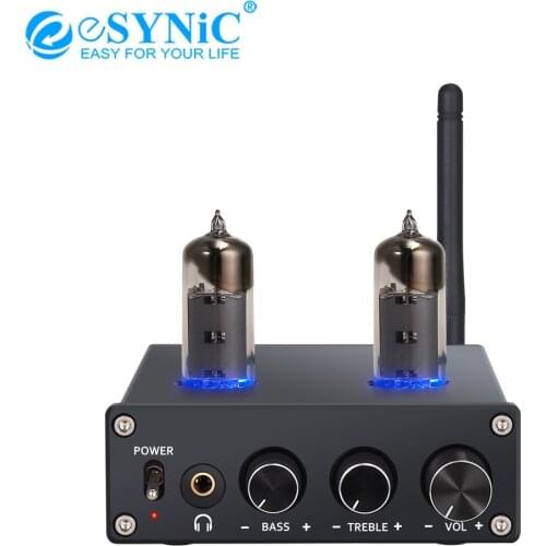 ESYNiC 50W+50W Bluetooth-compatible Receiver Stereo Audio Amplifier Digital Power Amp+6J4 Vacuum Tube Certified AptX Low Latency