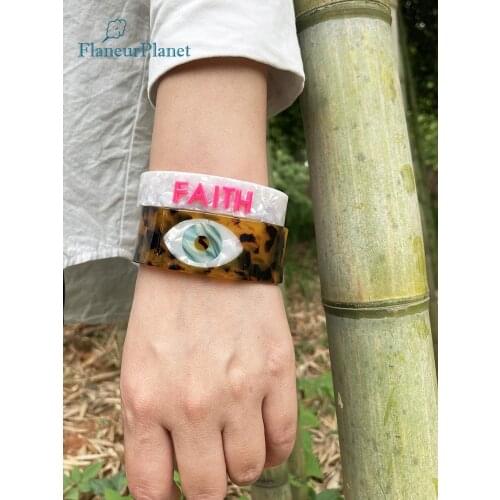FlaneurPlanet Turkish Blue Evil Eye Bangle Bracelet Wide Acetate Cuff Bangle Handmade Eye Jewelry