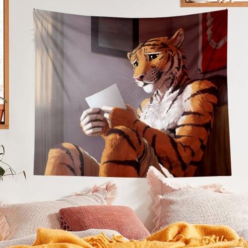Tiger Reading The Letter Tapestry Home Decoration Wall Hanging Hippie Tapestries Background Boho Room Decor Hanging Cloth