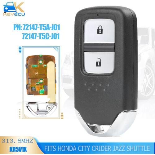 KEYECU Smart Remote Key Fob 2 Button 313.8MHz ID47 for Honda City Crider Jazz Shuttle FCC: KR5V1X 72147-T5A-J01 / 72147-T5C-J01
