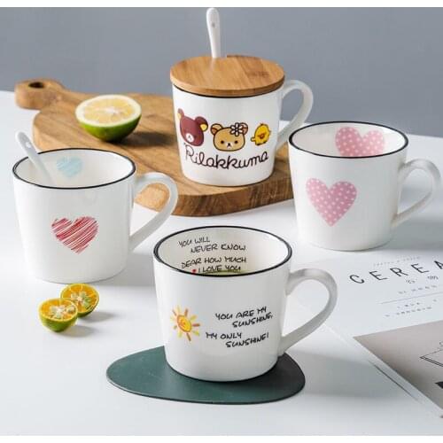 Creative Hand painted Mug Individual Trend Ceramic Water Cup Nordic Milk Coffee Tea Cup with Lid Spoon