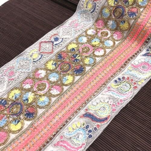 High quality pink gemstone Exotic folk customs 20cmx50cm embroidery Woven Ribbon lace accessories DIY cloth skirt tablecloth bag