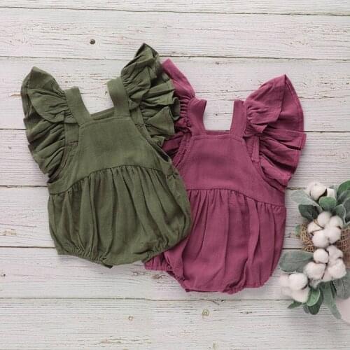 Summer Clothes Baby Pleated Sleeves One-piece Crawling Suit Bodysuit Sleeveless Sleepwear Jumpsuit Vest Gifts For Kids Clothing