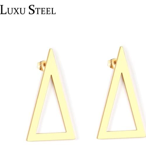 LUXUSTEEL Statement Earrings Gold Color Triangles Classic Drop Earrings Party Stainless Steel Long Earrings Mujer Accessories