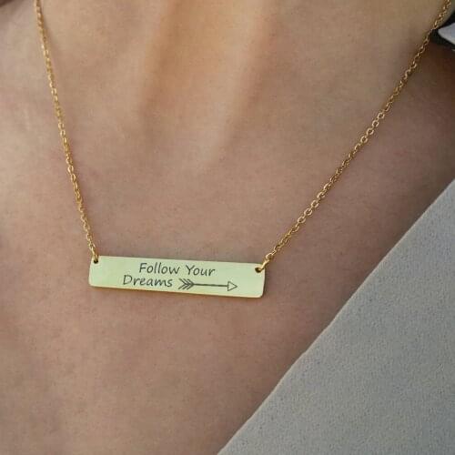 Minimalist Bar Engraved You Made It Follow Your Dream Charms for Women Dr Hat Gold Choker Necklace for Women BFF