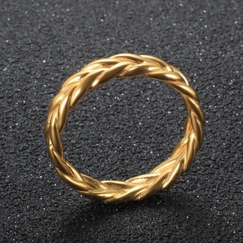 Fashion Stainless Steel Wheat Ear Ring For Women Men Gold Plated Twisted Rope Ring For Engagement Wedding Party Jewelry Gift