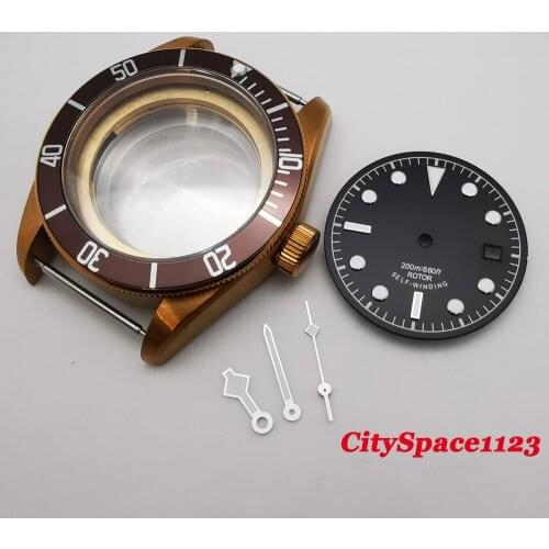 41mm mens watch parts brass coated watch case dial hands Luminous Waterproof 316L Steel fit ETA 2836 movement
