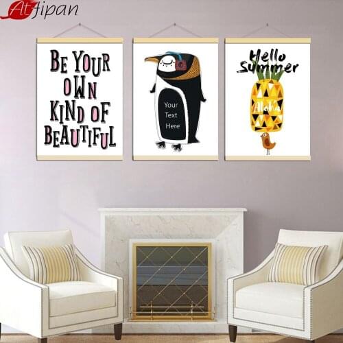 Atfipan Framed Wall Art Animal Painting On Canvas Cute Penguin Posters Nordic Pictures Minimalist Cartoon Kids Room Decoration