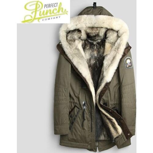 Natural Real Wolf Coat Fur Parka Mens Winter Jacket Male Streetwear Long Coats Luxury Warm Jackets Veste L17-1288 YY457
