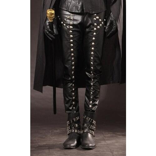 Mens New Fashion Clothing Slim Rivet Leather Pants Ds Dj Singer Stage Singer Costumes Leather Trousers