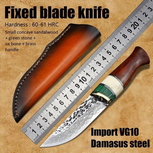 VG10 steel hunting knife survival camping utility tactical fixed blade knife edc tools ox bone handle