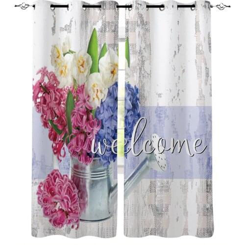 Wood Grain Flower Hyacinth Retro Window Curtains Home Decor Living Room Curtains Bathroom Bedroom Window Drapes