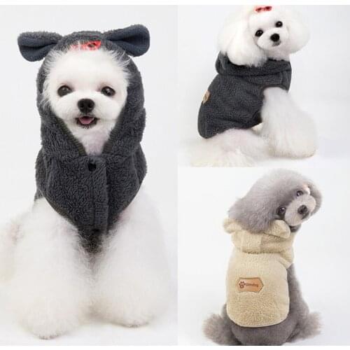 Hooded Pet Dog plush Parkas Bear Ear Puppy Hoodie Warm Big Small Dog Sweatshirt Down Coat