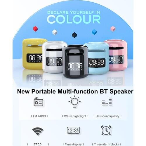 Portable JM01 BT 5.0 Wireless Speaker Alarm Clocks BT Subwoofer Loudspeakers HD Hands-free with Mic Support TF Card/FM/AUX IN
