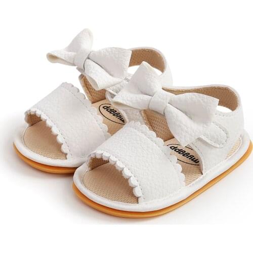 Baby Girls Leather Flat Sandals Crib Shoes Anti-slip Open Toe Soft Sole Shoes Summer Bowknot House First Walker for Baby