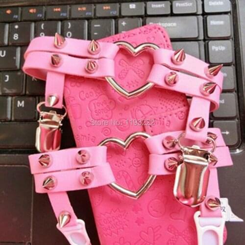 Sexy Harajuku 100% handcrafted Faux Leather Garter Belt Studde Rivet Punk Leg Rings Free shipping