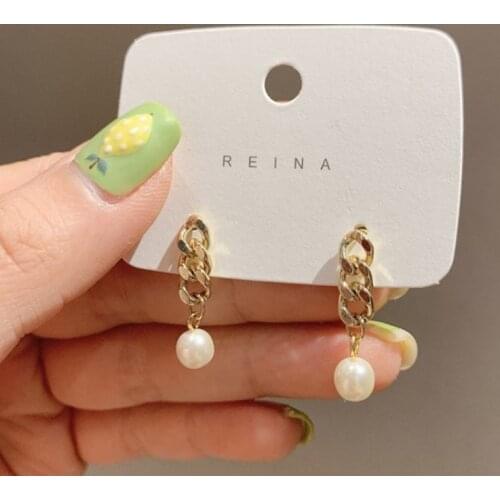 Stud Earrings for WomenSimple Pearl Earrings Gold Chain High Texture Earrings Jewelry Wholesale