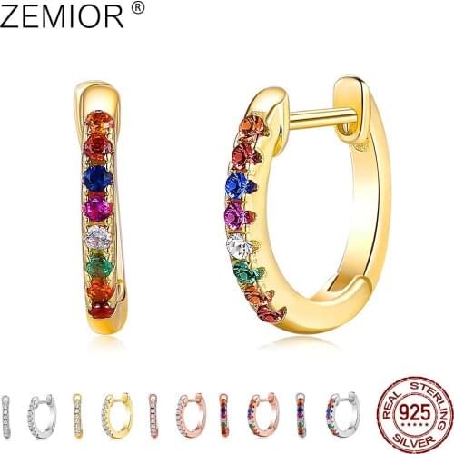 ZEMIOR Sterling Silver 925 Earrings For Women Gold Color Sparkling Cubic Zircon Hoop Earring Valentines Day Gift Fashion Jewelr