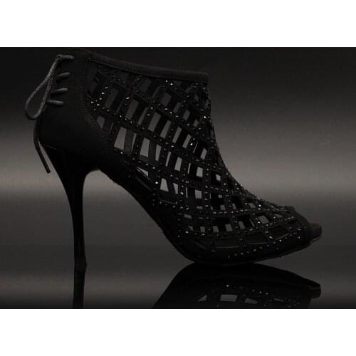 【Fever Pitch】Crystal Cut Outs Lace Up 9cm Tango Heel Dance Boots