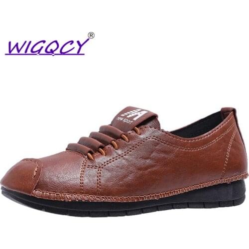 Leather Round Toe Soft bottom Non-slip flat women shoes 2019 spring autumn shoes women Casual Comfortable Soft Patchwork shoes