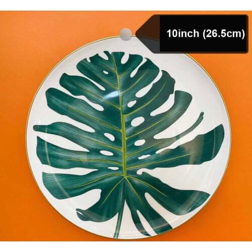 High Quality Bone China 10inch Leaf Dinner Serving Plate Luxury Porcelain 9inch Soup Plate Nordic Dinnerware Big Steak Food Tray
