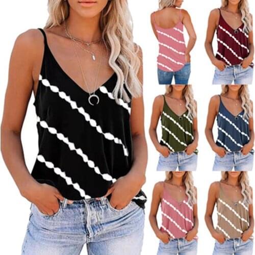 Women Diagonal Striped Print Tank Tops Summer Sleeveless Tie Dye Sexy V-Neck Loose Tank Casual Camisole Plus Size 5XL Vest