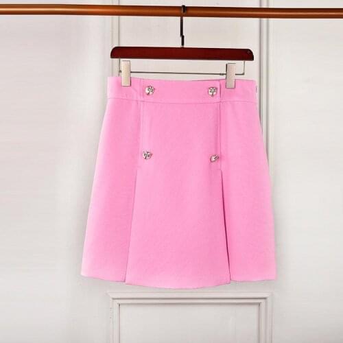Runway 2020 Summer Fashion Women Luxury High Waist Short Skirt Tiger Head Button Pleated Pink Color Brand A Skirt Tide Clothes
