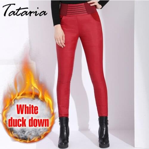 Tataria White Winter Pants Women Plus Size Windproof High Waist Duck Down Pants For Women Warm Womens Trousers Elastic Waist