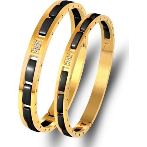 Luxury Brand Jewelry Crystal White Black Ceramic Bracelet & Bangle for Women Stainless Steel Chain Link Bangle Designer Bijoux