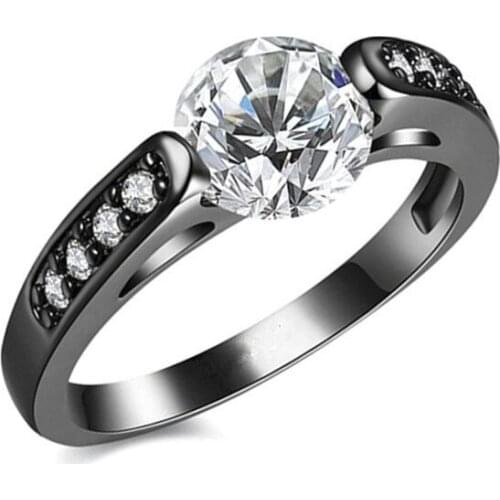 Popular Hot Sale European and American Style Black Color Inlaid White Zirconia Zinc Alloy Female Ring for Women Jewelry