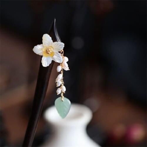 1pcs Wooden Hairpin Headdress Tassel Flower Hair Stick Ancient Step Shake Cheongsam Accessories Decor Women Girl Gift