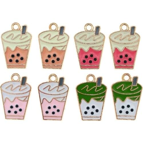 10pcs/lot 15*22mm Cute Milk tea Enamel Pearl milk tea Pendant Charms Kawaii Necklace Bracelet Earring Small DIY Jewelry Findings